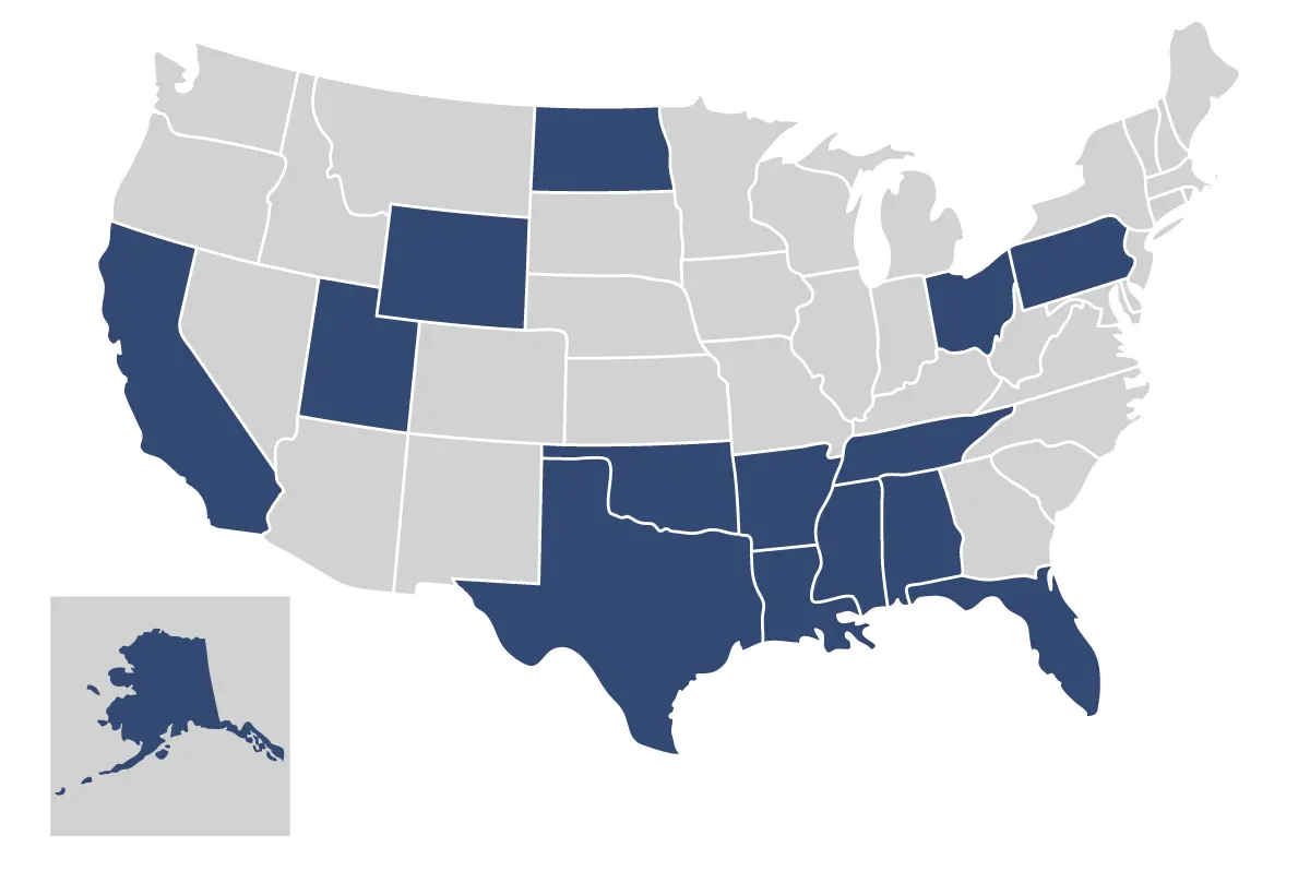 LSS Services Areas LSS Services Areas: USA Map Highlights (Alabama, Arkansas, Mississippi, Ohio, Pennsylvania, North Dakota, Oklahoma, Texas, Louisiana, California, Alaska, Utah, Wyoming, Gulf of Mexico, Tennessee, Florida)