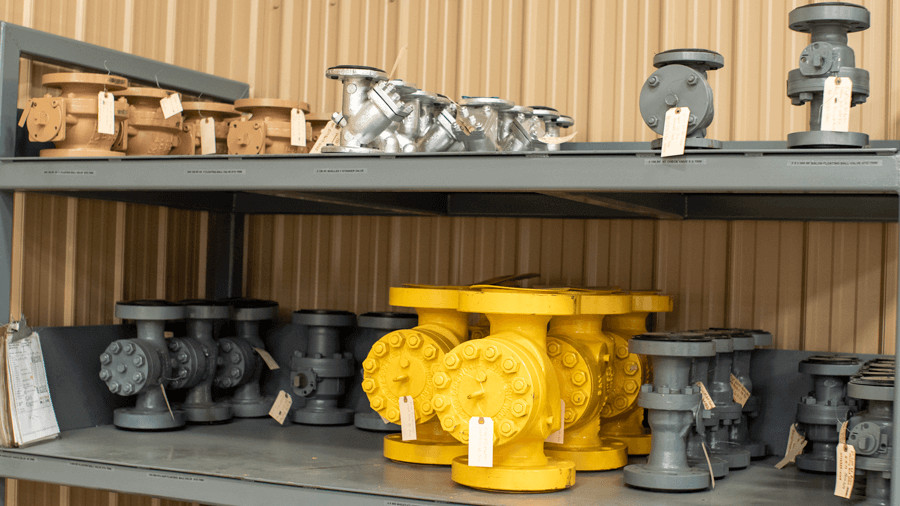industrial valves stocked on shelves